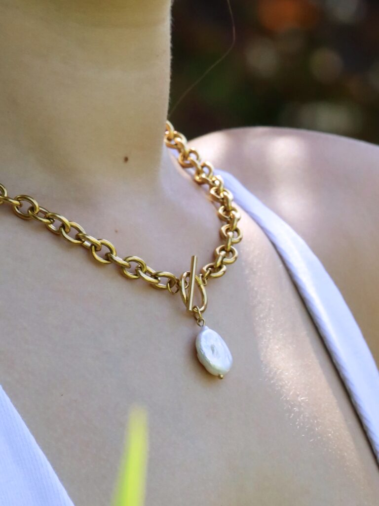 Collier Fermoir T Perle d'eau douce